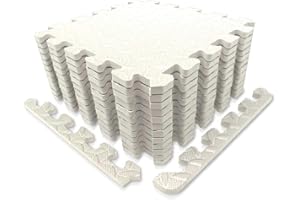 9HORN Exercise Mat/Protective Flooring Mats with EVA Foam Interlocking Tiles and Edge Pieces Suitable for Gym Equipment, Yoga, Surface Protection (White, 12 Tiles (~12sqf))