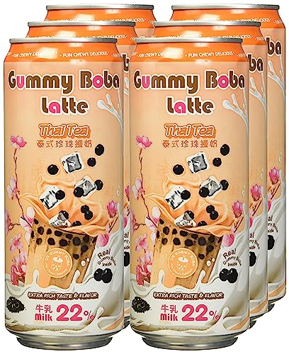 O’S BUBBLE GUMMY BOBA LATTE CANNED BUBBLE TEA DRINK WITH CHEWY BOBA PEARLS (KONJAC), 22% WHOLE MILK BLEND, 470ML(15.9 FL OZ/CAN), THAI TEA, (PACK OF 12)