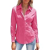 Mutitop Button Down Shirts for Women Long Sleeve Dress Shirts Wrinkle Free Collared Work Office Solid Blouses Corset Tops