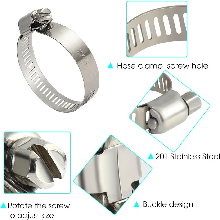 TUPARKA 12 Pcs 27-51mm Hose Clips Adjustable Stainless Steel Worm Drive Hose Clamp with Screwdriver for Home Gas Pipe Flexible Hose Pipe Tube - Image 4