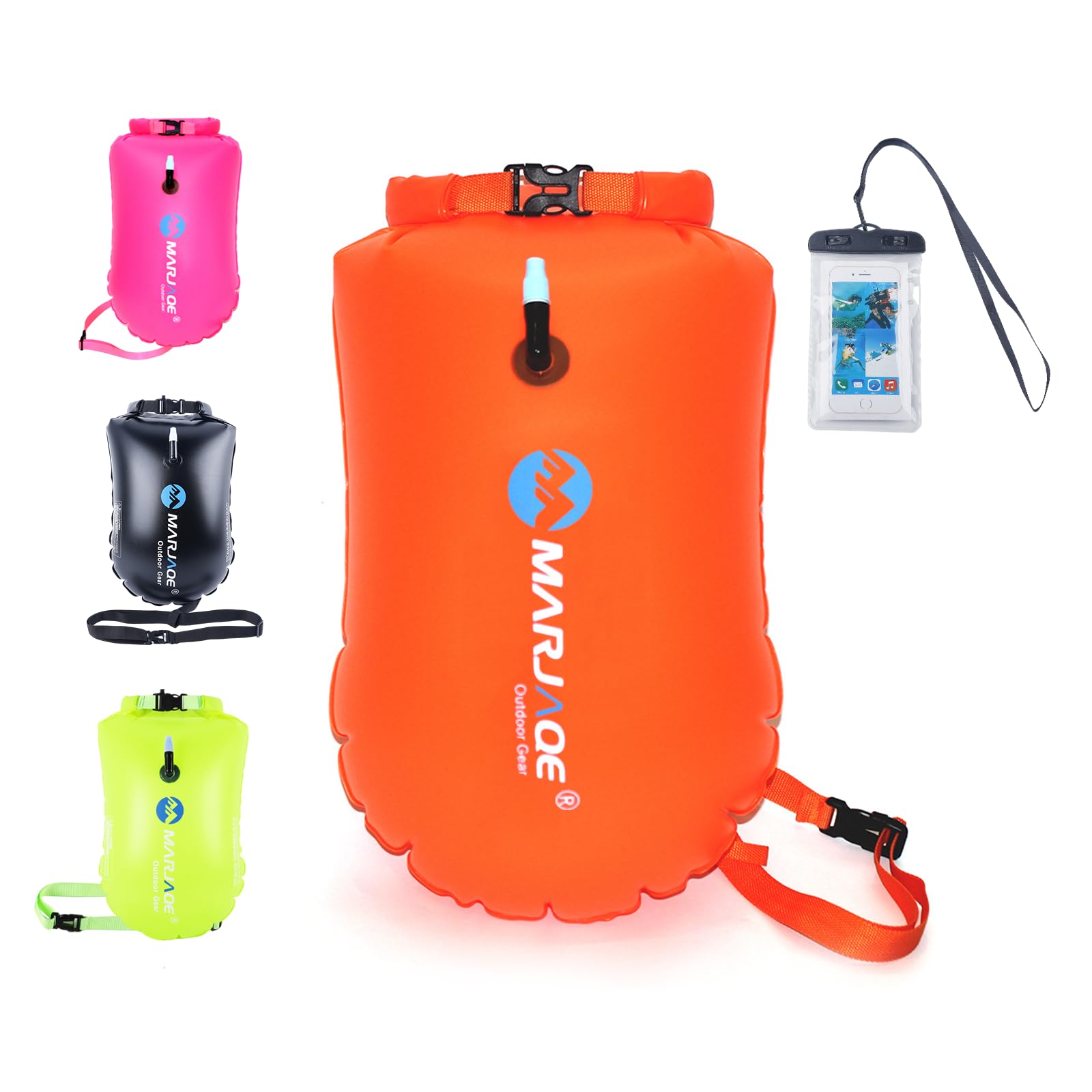 Esoes Tow Floats for Open Water Swimming, Swim Buoy Open Water with Phone Case, Tow Float Dry Bag, Wild Swimming Float, Wild Swimming Accessories Triathlete (Orange)