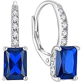 FJ Princess Cut Dangle Drop Earrings 925 Sterling Silver Leverback Square Solitaire Earrings Birthstone Jewelry for Women