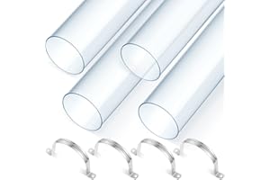 Sasylvia 4 Sets Dust Collection Clear PVC Pipe 4 x 36 Inches Long Rigid Clear Tube with Rigid Strap Clamp Heavy Duty Unbreakable Plastic Pipe Stainless Steel U Bracket for Dust Collection