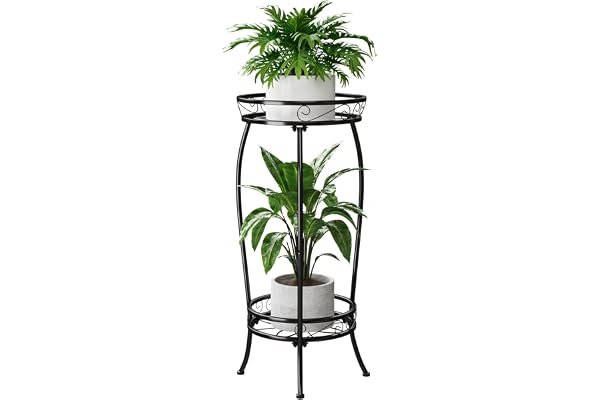 Bamworld 2 Tier Metal Plant Stand Indoor Outdoor, 27 Inch Tall Flower Pot Stands for Multiple Plants, Corner Heavy Duty Plant
