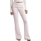 Aiwpstoin Flare Pants for Women Ribbed Knit Contrast Waist Stretch Y2K Bell Bottom Leggings Teen Girls Lounge Yoga Pant
