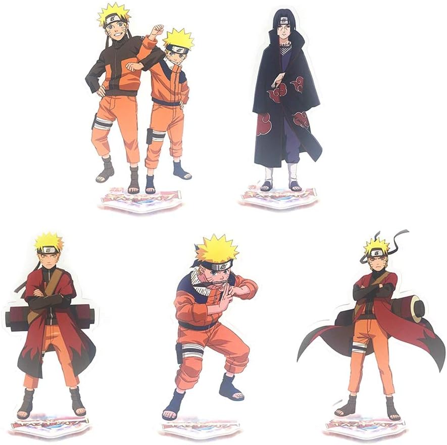 Kunandroc Anime Naruto Shippuden Sasuke Kakashi Boruto Acrylic Standing Model Stand Action Figure Doll Standing Table Decor 5 Pieces