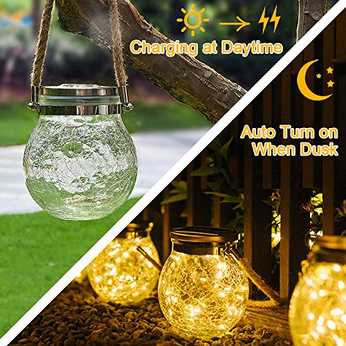 Hanging Solar Lights Outdoor Hanging Solar Lanterns Solar Lamp 2 pcs 30LED Bright Waterproof Crack Glass Decorative Outdoor Warm White Table Decor Fairy Lights for Patio Wedding Christmas Party