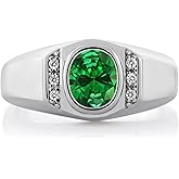 Wedding Men's Band Ring Engagement Ring Lab Created Oval 2Ct Emerald Men's Ring 925 Sterling Silver 14K White Gold Plated Anniversary Men's Ring