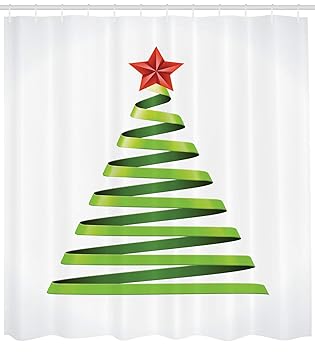 Amazon Com Ambesonne Christmas Shower Curtain Ribbon Design With