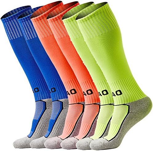 Boys and Girls Sport Soccer Compression Socks Blue &amp; Orange &amp; Green Pack for Kids and Youth Gift