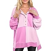 SHEWIN Womens Oversized Color Block Sweatshirts Casual Loose Button Henley Pullover Tops