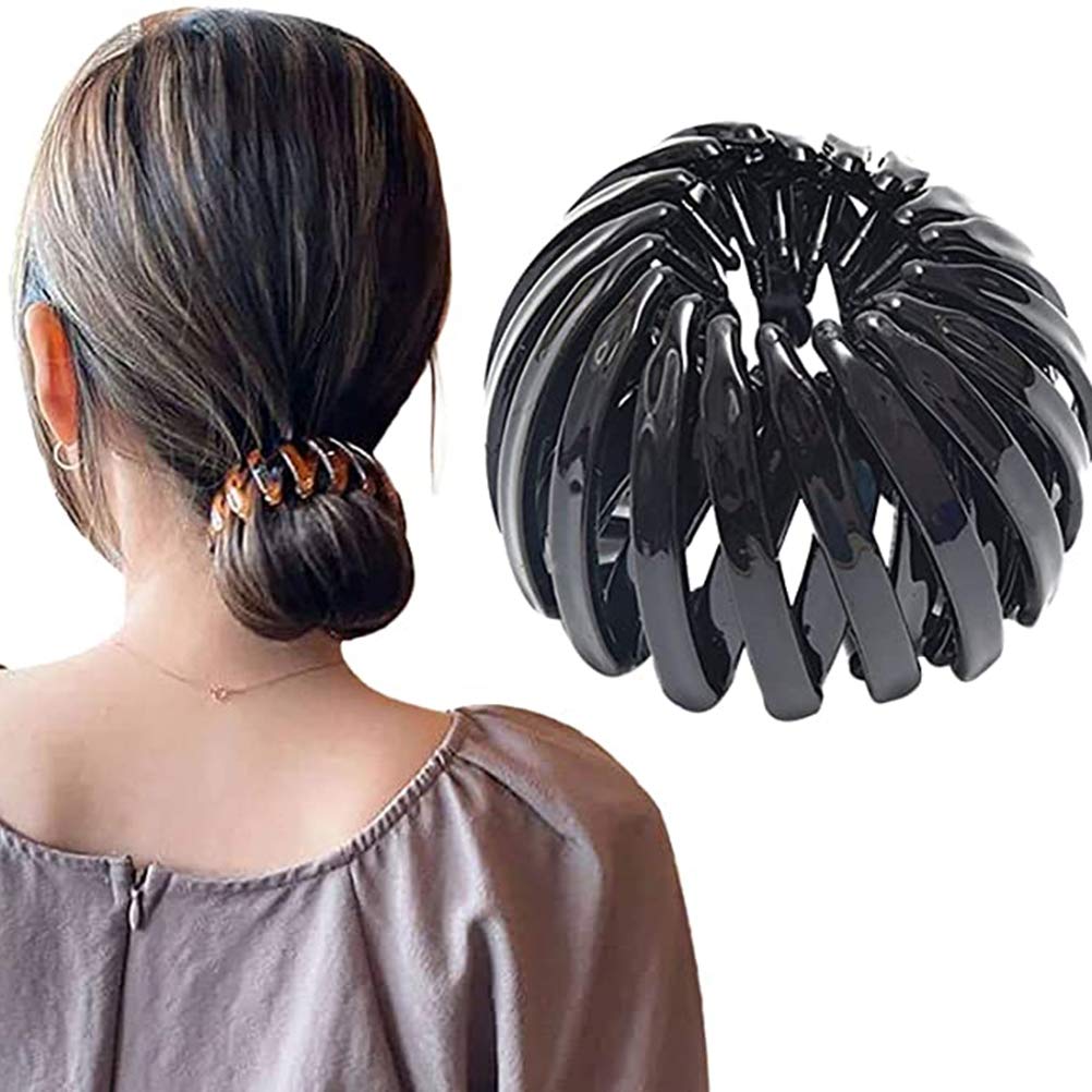 CaCaCook Bird Nest Shaped Hair Claw Clips, Expandable Ponytail Holder Clip Vintage Geometric Hair Loops, 1 Count (Pack of 1), Black, Metal & Plastic, Women and Girls