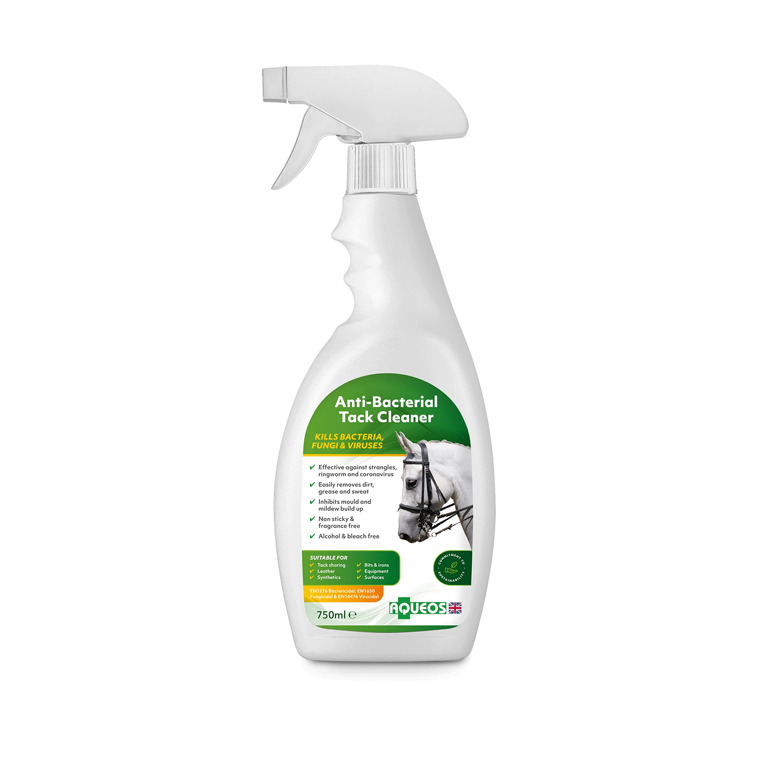 Aqueos Disinfectant Equine Tack Cleaner | Antibacterial, Antiviral, Antifungal | Saddles | Bridles | Strangles, Ringworm, Viruses| No fragrance | Mildew | 750 ml