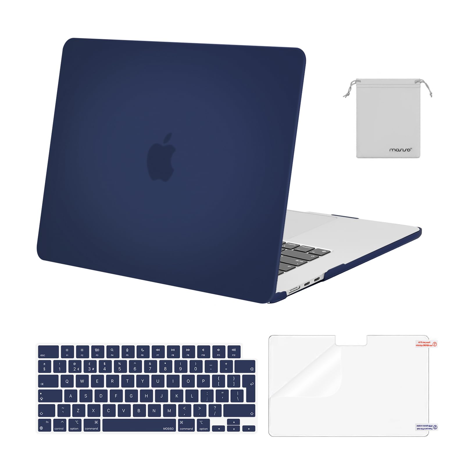 MOSISO Scratch-Resistant Case Compatible with MacBook Air 15 inch M5 M4 M3 M2 2026-2023 A3448 A3241 A3114 A2941,Protective Hard Shell Laptop Cover Keyboard Skin&Screen Film&Pouch, Navy Blue