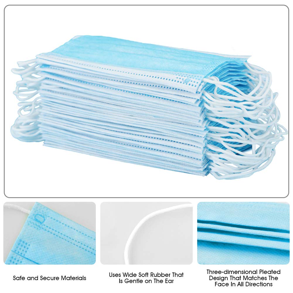 Face Masks 50 PCS 3Ply Breathable & Comfortable Filter Safety Mask for Adult, Men, Women, Indoor, Outdoor Use (50PCS-Blue) : Beauty