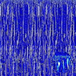 6 Pack Blue Foil Fringe Curtain Backdrop, 3.28Ft x