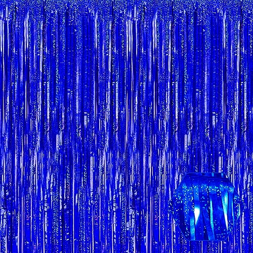 6 Pack Blue Foil Fringe Curtain Backdrop, 3.28Ft x