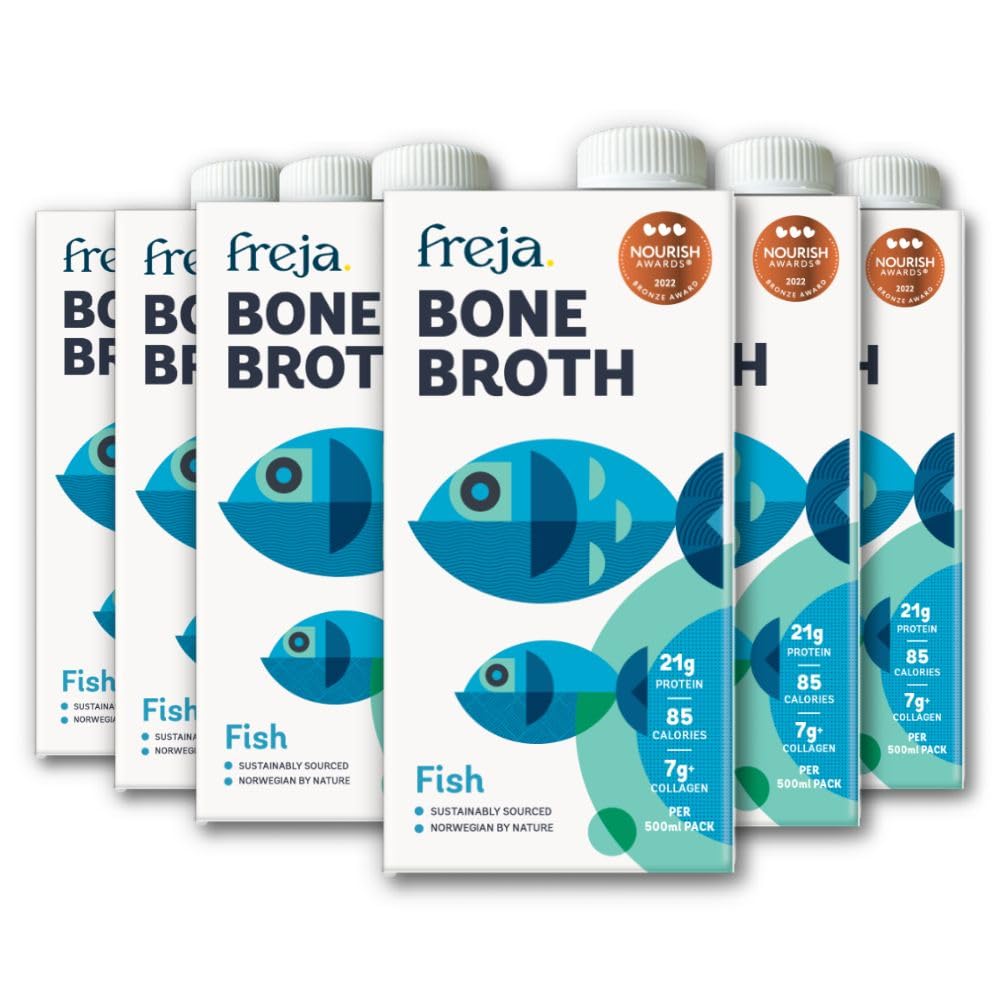 Freja Fish Bone Broth | Liquid Collagen & Protein | Low Carb, Keto & Gluten Free | Clear Liquid Fish Broth, not Fish Stock Cubes, Powder, or Concentrate | 6 x 500ml
