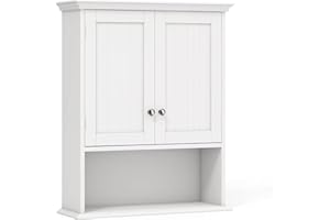 Intexca Wall Mounted Bathroom Cabinet with Double Doors & Open Shelf, Adjustable Shelf, Magnetic Door Catch, Waterproof MDF W