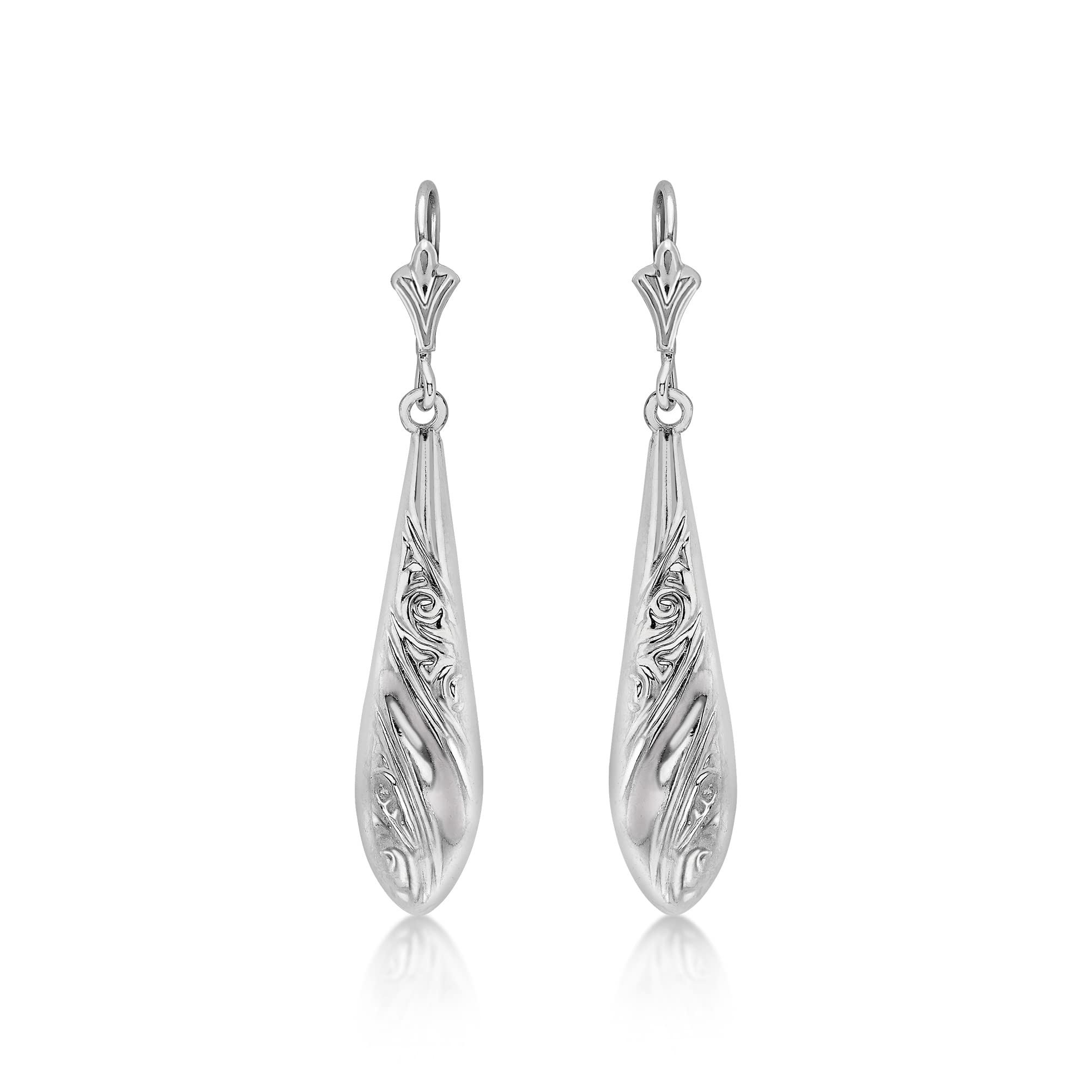 CARISSIMA Women's 9 ct White Gold Swirl Pattern Teardrop Earrings