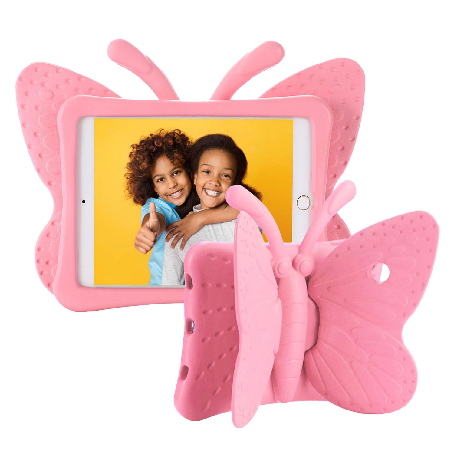 Tading iPad 6th Generation Cases, iPad Air 2 Case, Kids Proof EVA Foam Protective Stand Cover for iPad 9.7 inch 2017/2018 for Girls - Cute Butterfly, Pink