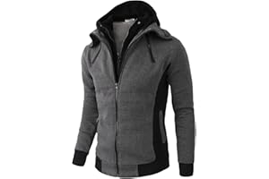Maiyifu-GJ Men's Double Zipper Turtleneck Fleece Hoodie Lightweight Zip Up Hooded Jacket Long Sleeve Sweatshirt With Pocket