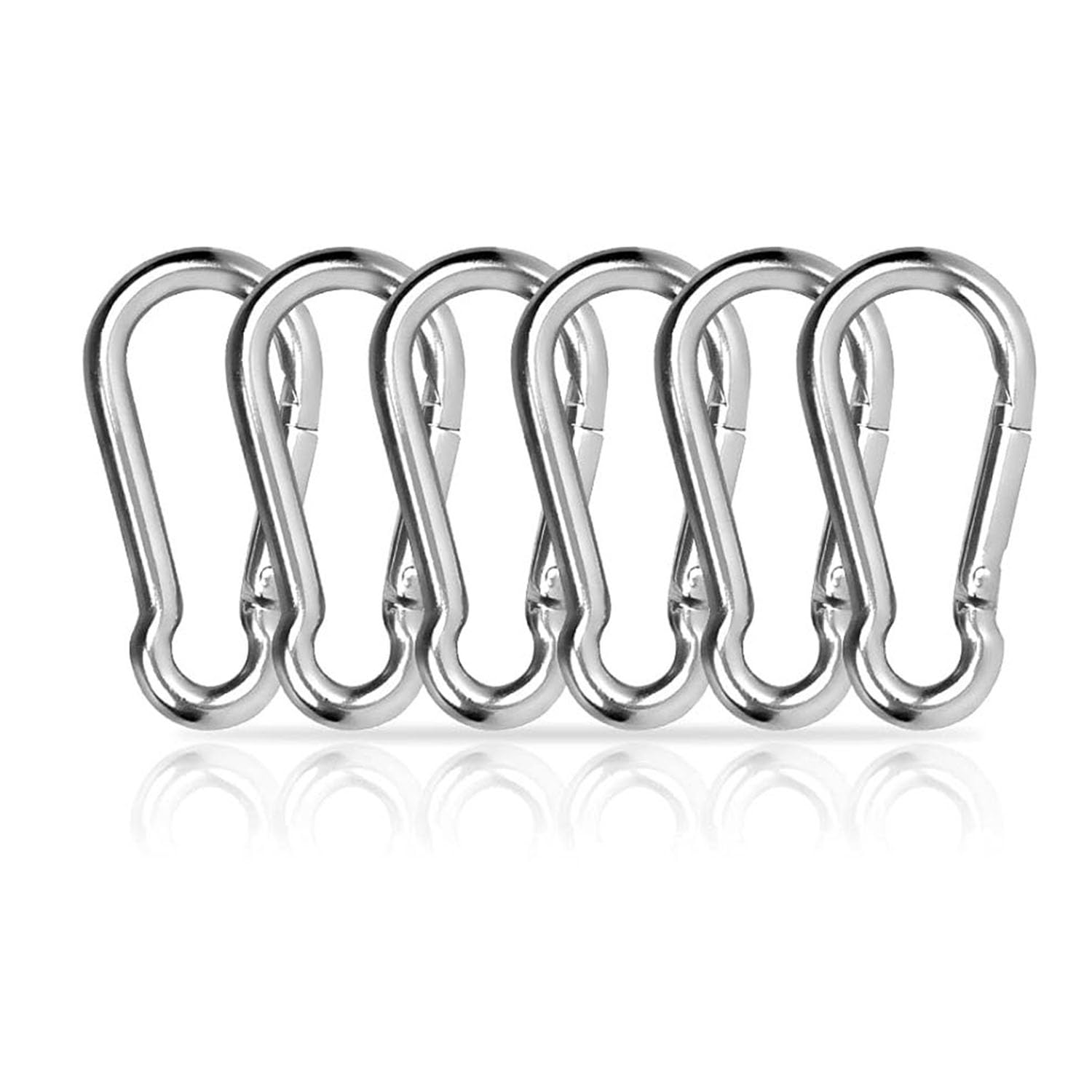 6 PCS Small Carabiner Clip Spring Snap Hooks 304 Stainless Steel Metal Clip M6 Locking Carribenares for Hammock Swing Set Hiking Camping Fishing (Not for Climbing)