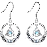 Celtic Knot Earrings 925 Sterling Silver Trinity Knot Moonstone Dangle Drop Earrings Irish Jewelry Gifts for Women