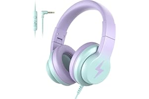 Kids Headphones, Wired Headphones for Kids Over Ear with Microphone, 85/94dB Volume Limiter Headphone for Girls Boys, Foldabl