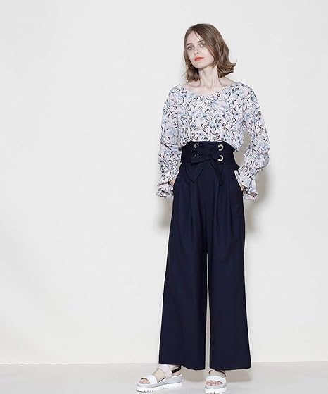 Amazon Co Jp グレースコンチネンタル ベルト付ハイウエストパンツ レディース ネイビー 日本 38 日本サイズ9 号相当 服 ファッション小物