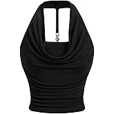 Milumia Women Ruched Halter Y2k Crop Tops Backless Cowl Neck Sleeveless Shirts