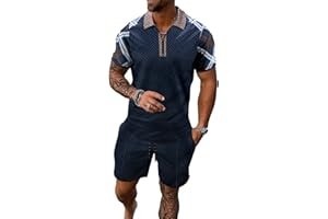 JUDFPIE Men's shorts suit two-piece polo shirt fashion summer sports casual suit men's 1/4 zipper short sleeve
