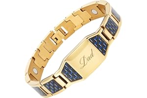 Willis Judd Mens Dad Bracelet Gold With Blue Carbon Fiber Magnetic Bracelet In Gift Box