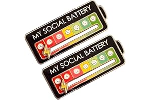 2 Pcs Interactive Mood Pins, Funny Social Mood Brooch Pin for 7 Days, My Social Battery Interactive Pin, Enamel Pins for Clot