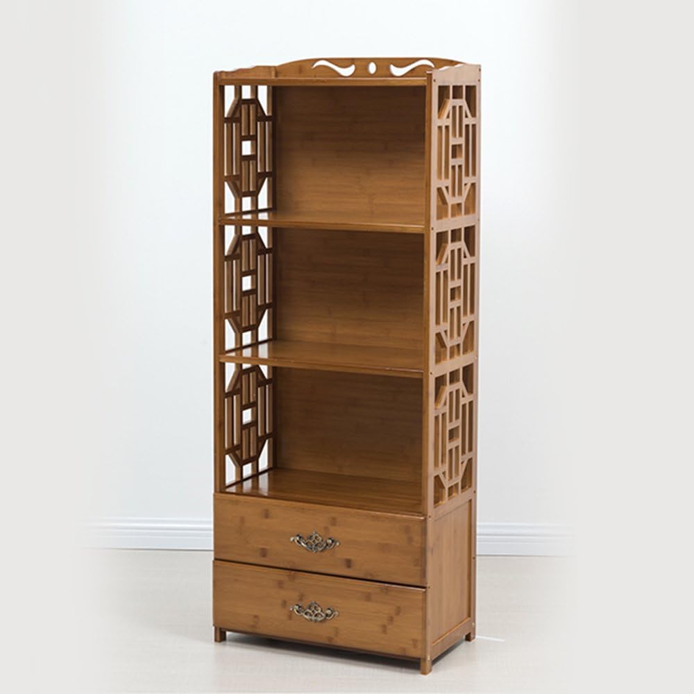 Bookcase XIAOXIAO Floorstanding 4 Layers Bamboo Art With Drawers Combination Bookshelf Shelves Easy to move (Size : 70 * 29 * 130cm)