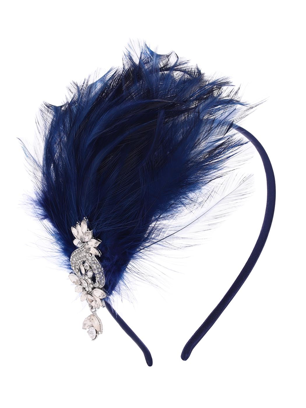 IYOU 1920s Feather Flapper Headband Navy Blue Gatsby Headpiece Festival Prom Party Hair Accessories for Women