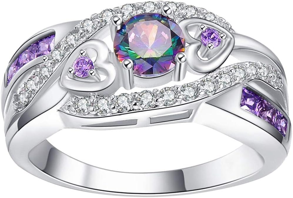 junshi11 Rings for Teen Girls,Stackable Rings Set,Engagement Double Heart Cubic Zirconia Inlaid