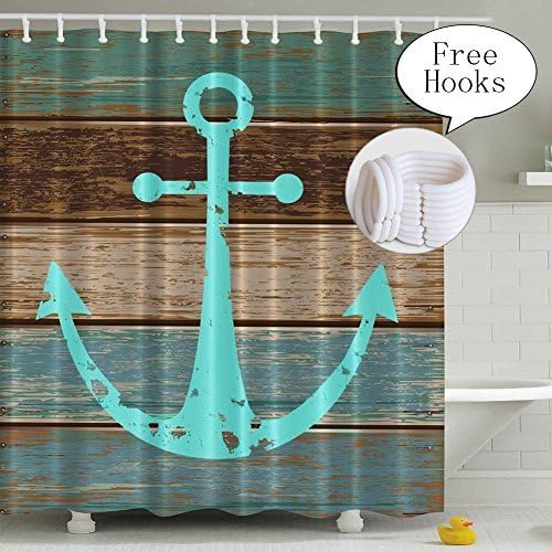 Mingshop Waterproof Retro Shower Curtain Plank Anchor for Sea Lover Ocean Theme Bathroom Decorations Shower Hooks are Included - Mold,Mildew and Soap Resistant (72" x 72",Plank Anchor)