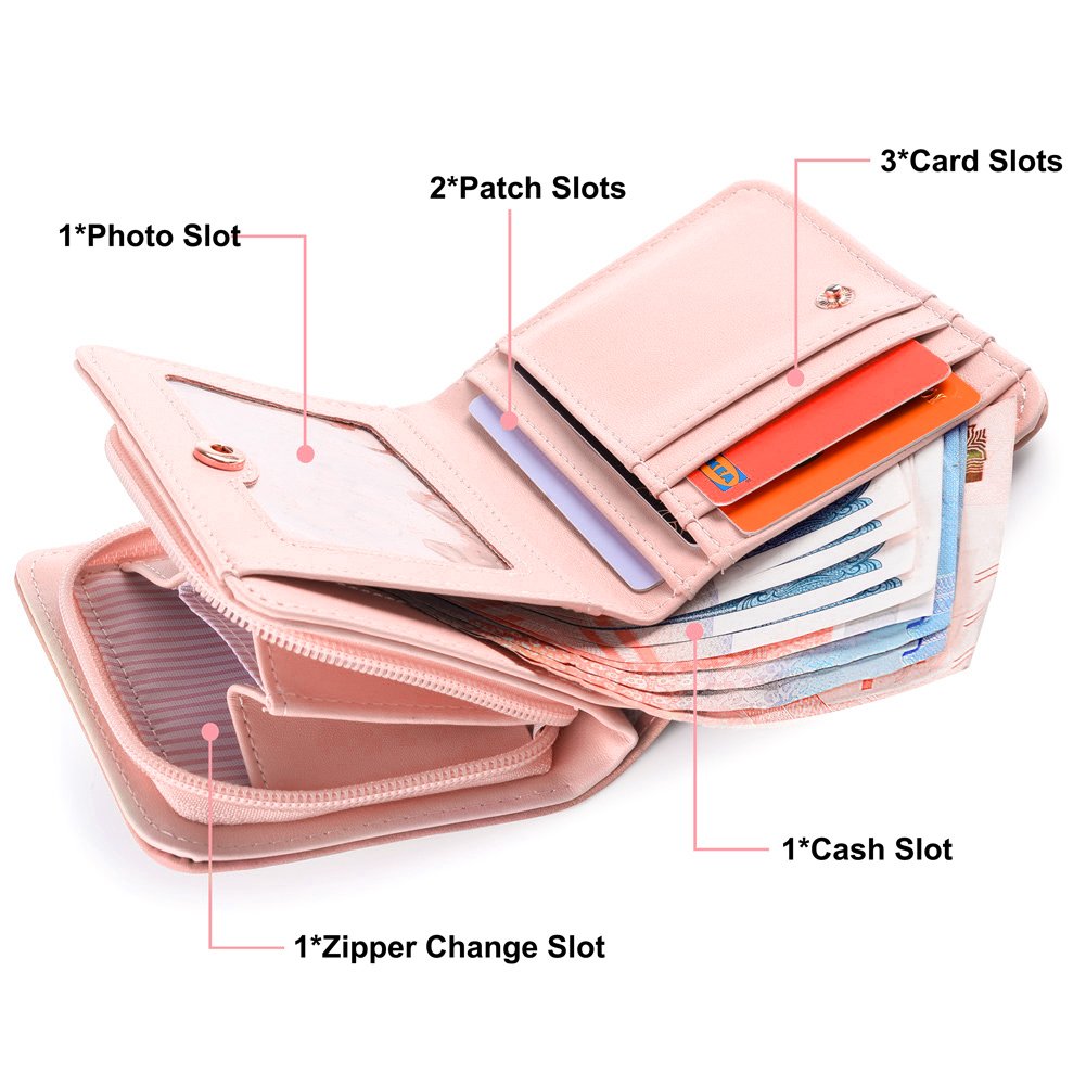 Vbiger Geldbörse Mädchen Kleine Geldbeutel Portemonnaie Damen Niedliche Katzen Muster Geldbörse für Kinder Pink