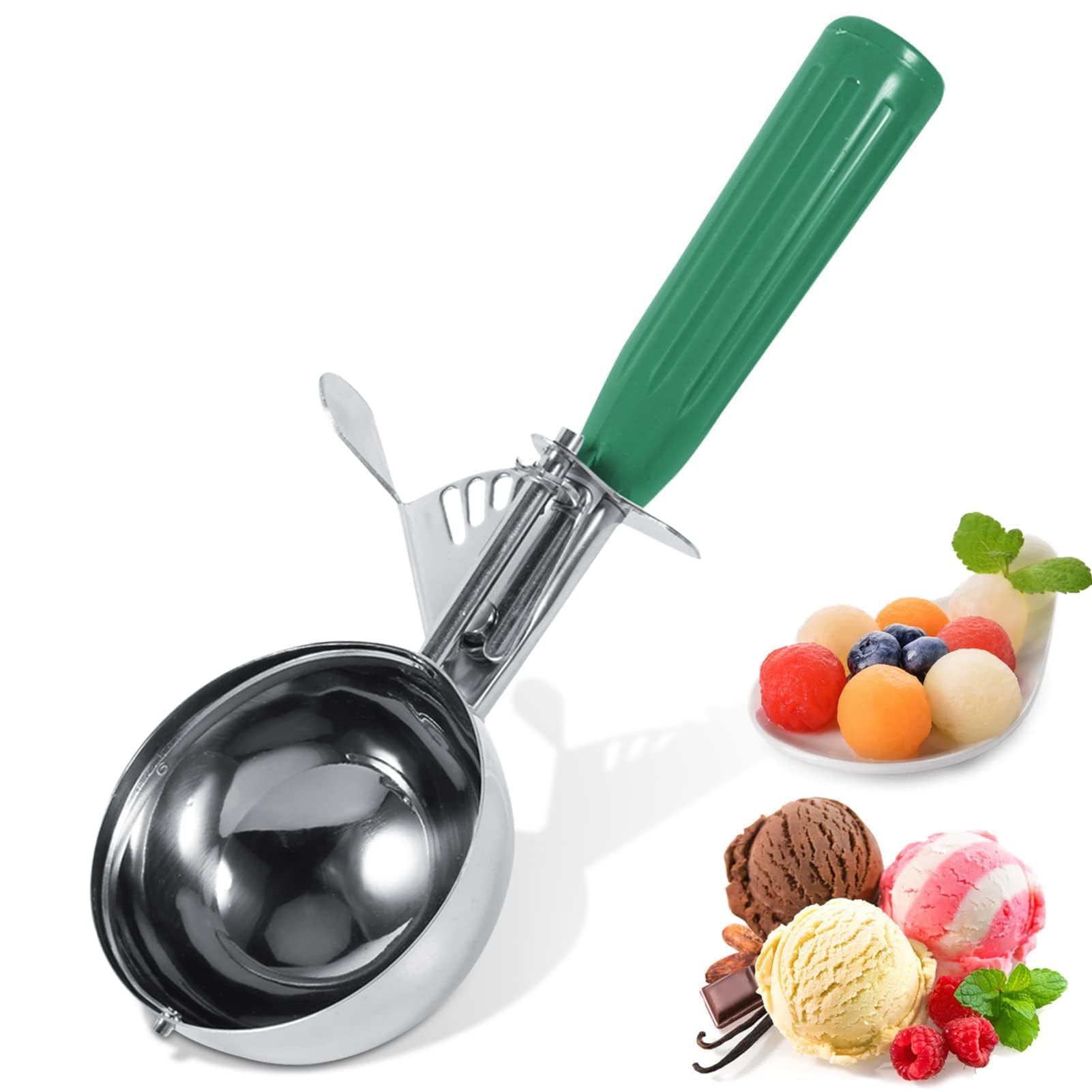 Agatige Ice Cream Scoop with Comfortable Handle, Professional Stainless Steel Fruit Scoop Melon Baller with Trigger Release for Ice Cream, Melon, Cookie Dough & Meatballs (6.5cm)