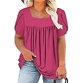 VISLILY Womens-Plus-Size-Summer-Tops Petal Short Sleeve T Shirts Square Neck Blouses Flowy Pleated Tunics XL-5XL
