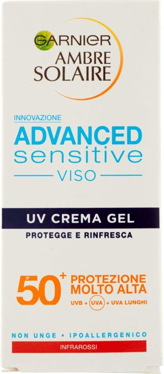Garnier Ambre Solaire Advanced Sensitive Face SPF50+ Gel Cream 50ml UVA UVB