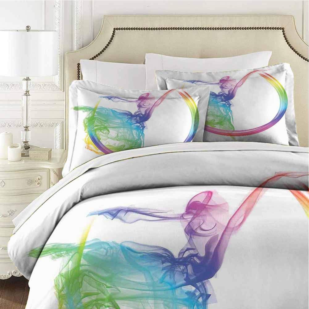 Abstract Home Bedding 3-Piece Twin Bed Sheets Set,Bedding Set Full All Season Quilt Set Smoke Dance Shape Silhouette of Ultra Soft and Breathable Comforter Cover