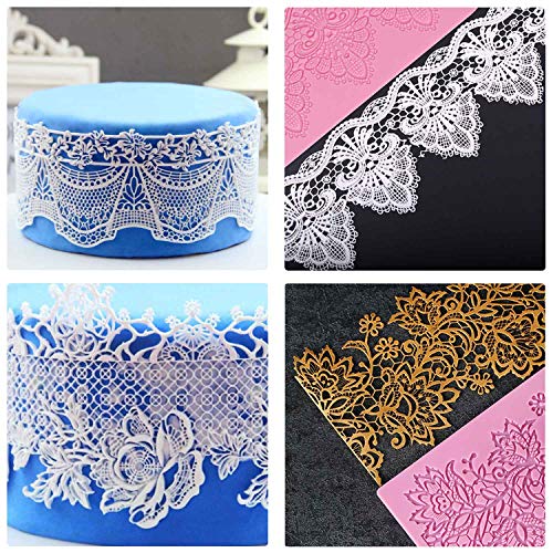Silicone Lace Molds, Beasea 5pcs Fondant Cake Decorating Tools Lace Decoration Mat Flower Pattern Molds Sugar Craft Tools - Pink