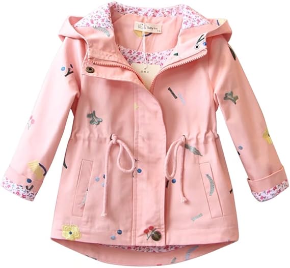 Amazon Burning Go キッズ服 女の子 スプリングコート 花柄 スプリングジャケット トレンチコートフード付きウインド ブレーカー 長袖 日焼け止め 春コート 防風 コート ジャケット 通販