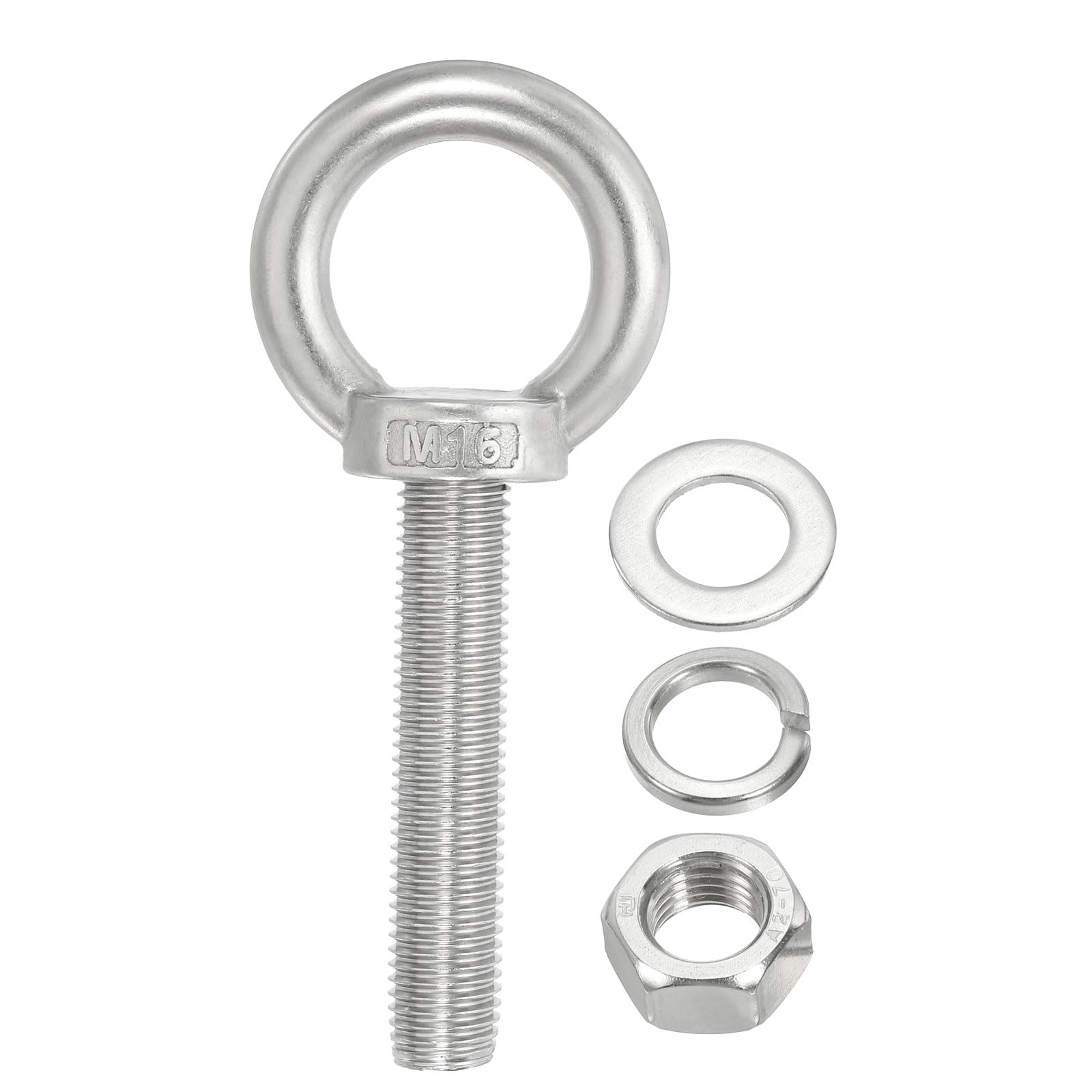 PATIKIL M16 x 80mm Lifting Shoulder Eye Bolt, 304 Stainless Steel Lifting Ring Threaded Eyebolt with Nuts Washers for Hanging Hammocks Articles