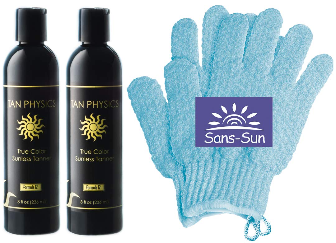 Tan Physics True Color Tanner (2 Pack) w/FREE Hydro Exfoliation Gloves by Sans-Sun