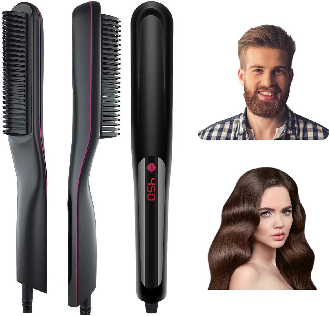 Anviky Beard Straightener Comb for Men,Ionic Beard Straightener Comb with Anti-Scald Feature,Fast Heat Beard straightener Brush Portable for Home and Travel