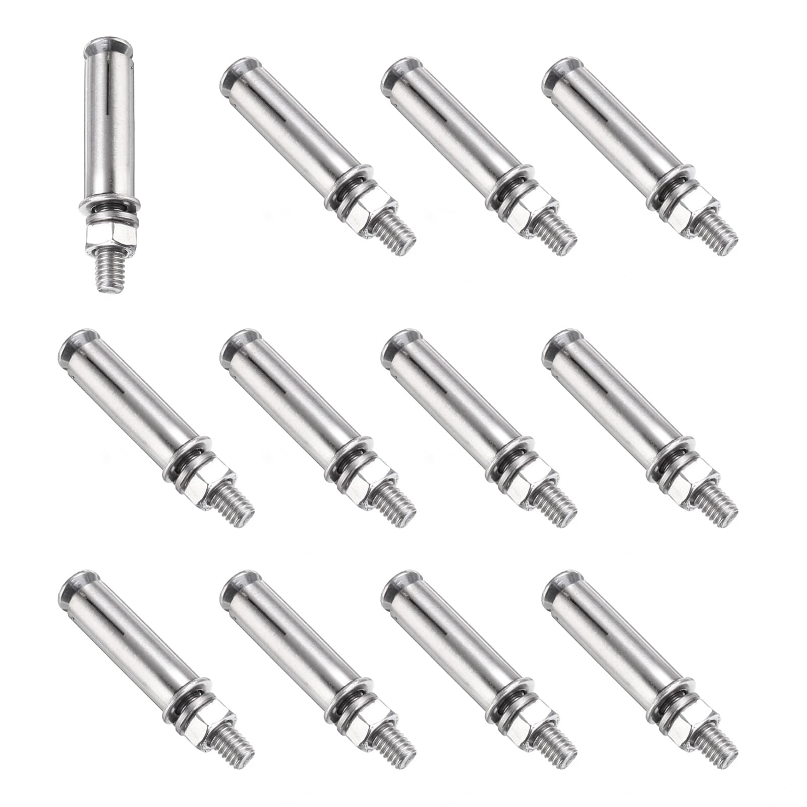 PATIKIL M6 x 50mm Expansion Bolts, 12Pcs 304 Stainless Steel Expansion Screw Bolts Sleeve Anchoring Fastener for Wall Concrete Brick Wall Drywall Air Conditioner, Silver