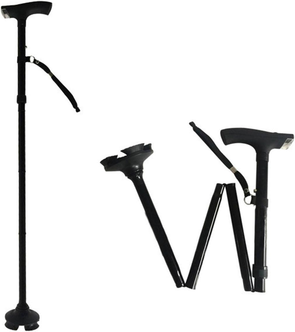 YUETOR Aluminum alloy Old man sticks with LED lamp Four corners Foldable portable crutch Climbing sticks cane